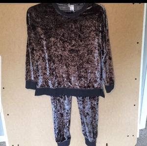 Grey charcoal velvet matching jogger lounge set M